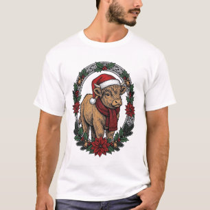 Weihnachts-Baby-Kalb-Vintage-Stich-Holiday-Shir T-Shirt