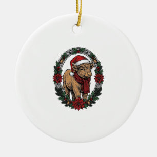 Weihnachts-Baby-Kalb-Vintage-Stich-Holiday-Shirt Keramik Ornament