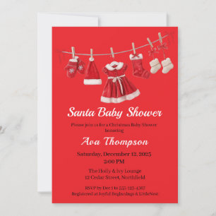 Weihnachts-Baby-Party Santa-Kleidung Rot & Weiß Einladung
