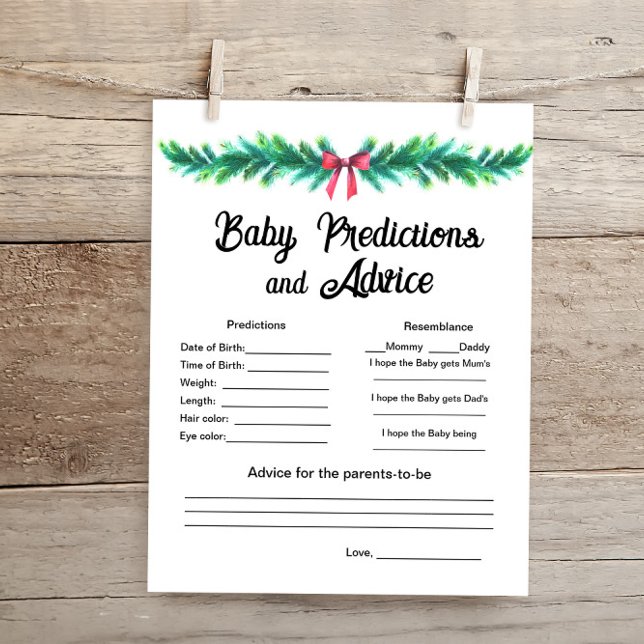 Weihnachts Baby Predictions Baby Shower Game Card (Von Creator hochgeladen)