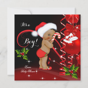 Weihnachts-Baby-Shower Junge Rote Santa-Mütze Ethn Einladung