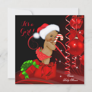 Weihnachts-Baby-Shower Mädchen Rot Schwarz Ethnisc Einladung
