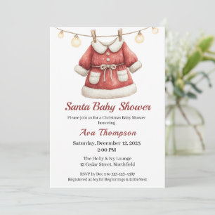 Weihnachts-Baby-Shower Santa-Kleidung Rot & Weiß Einladung