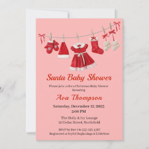 Weihnachts-Baby-Shower Santa-Kleidung Rot & Weiß Einladung