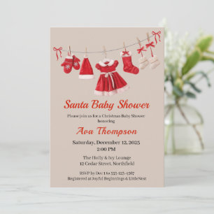 Weihnachts-Baby-Shower Santa-Kleidung Rot & Weiß Einladung