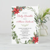 Weihnachts-Baby-Sprinkle roten Poinsettia Grün Einladung (Stehend Vorderseite)