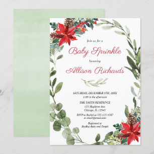 Weihnachts-Baby-Sprinkle roten Poinsettia Grün Einladung