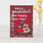 Weihnachts-Baby Sulcata Tortoise in rotem Hut Karte (Gelbe Blume)