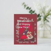 Weihnachts-Baby Sulcata Tortoise in rotem Hut Postkarte (Stehend Vorderseite)