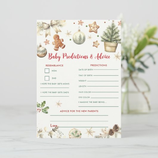 Weihnachts-Baby-Vorhersagen & Advice-Game-Karte Einladung (Stehend Vorderseite)