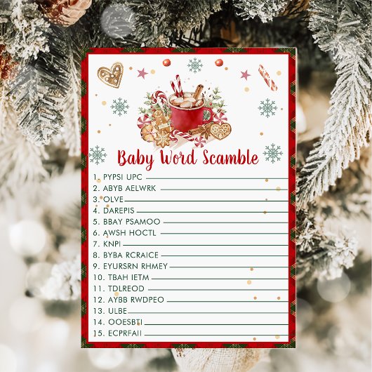 Weihnachts-Baby-Word-Scamble-Baby-Duschkarte Einladung