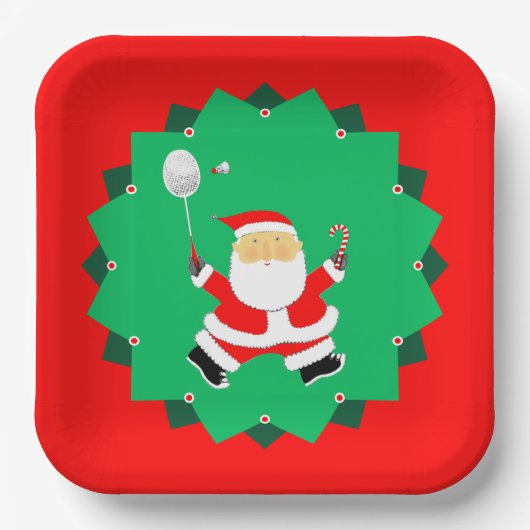 Weihnachts-Badminton Pappteller (Vorderseite)