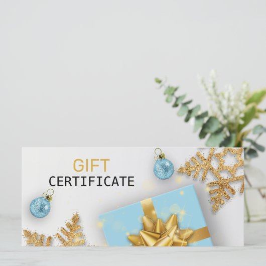 Weihnachts-Ball Blue Gift Gold Snowflakes Geschenk (Stehend Vorderseite)