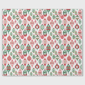 Weihnachts-Ball-Muster: Rot, Grüne Ornamente Geschenkpapier (Flach)