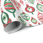 Weihnachts-Ball-Muster: Rot, Grüne Ornamente Geschenkpapier (Rolleneckpunkt)