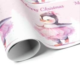 Weihnachts Ballerina Penguin Pink Geschenkpapier