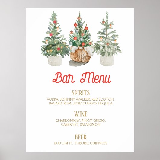 Weihnachts-BAR MENU signalisieren Kiefern Poster (Vorne)