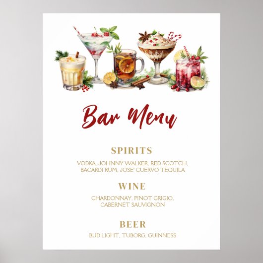Weihnachts-BAR MENU signalisieren Urlaubscocktails Poster (Vorne)