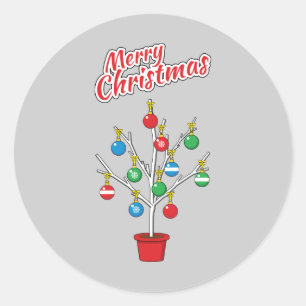 Weihnachts-Bare-Branch Tree - Frohe Weihnachten Runder Aufkleber
