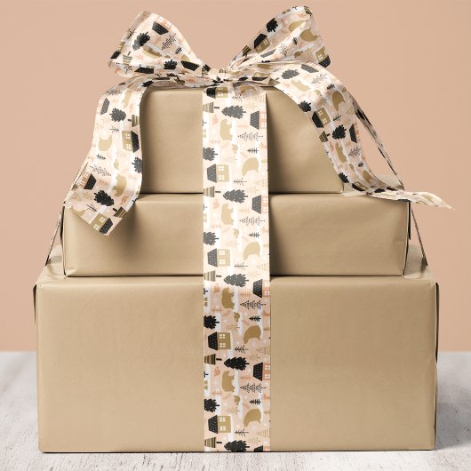 Weihnachts-Bärendorf in Rosa, Schwarz und Gold Satinband