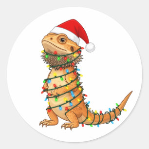 Weihnachts-Bartagame Pogona Vitticeps Santa Runder Aufkleber