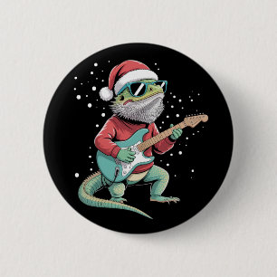 Weihnachts-Bartagame spielt Gitarre Musiker Button