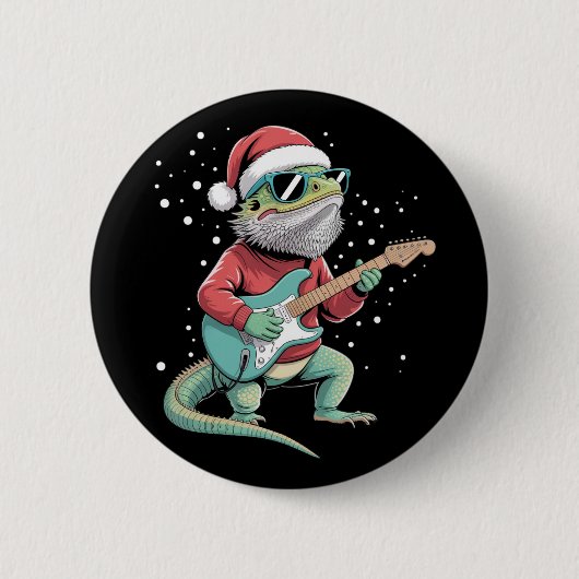 Weihnachts-Bartagame spielt Gitarre Musiker  Button (Vorderseite)
