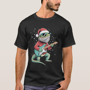 Weihnachts-Bartagame spielt Gitarre Musiker  T-Shirt