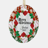 Weihnachts-Baseball-Design Keramik Ornament (Rechts)