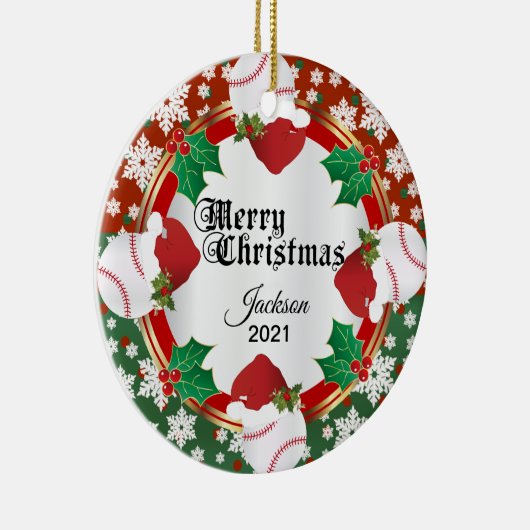 Weihnachts-Baseball-Design Keramik Ornament (Rechts)