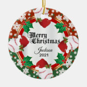 Weihnachts-Baseball-Design Keramik Ornament (Vorne)