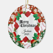 Weihnachts-Baseball-Design Keramik Ornament (Links)