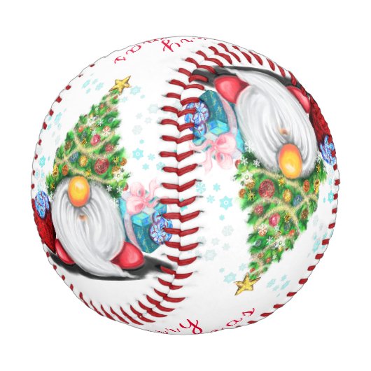 Weihnachts-Baseball-Geschenk Gnome mit Geschenk Baseball (Schrägansicht)