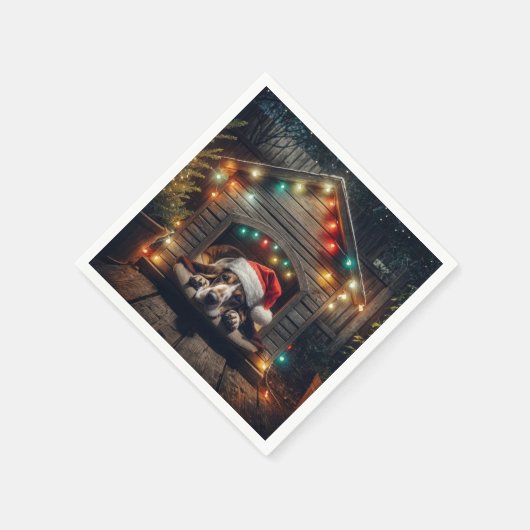 Weihnachts-Baseball-Hütte im Doghouse Serviette (Ecke)