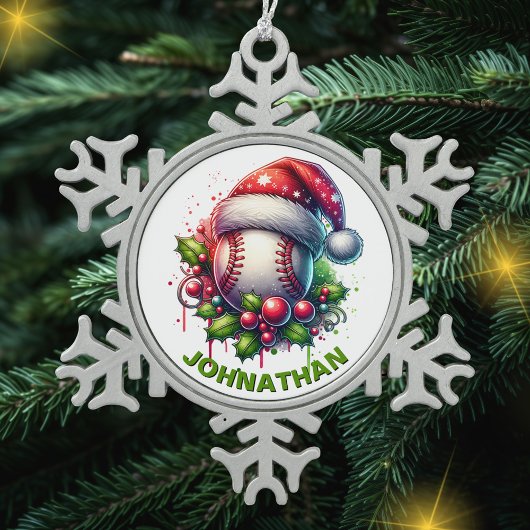 Weihnachts-Baseball-Individuelle Name mit Weihnach Schneeflocken Zinn-Ornament