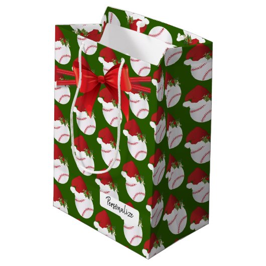 Weihnachts-Baseball-Muster Mittlere Geschenktüte (Rückseite Schrägansicht)