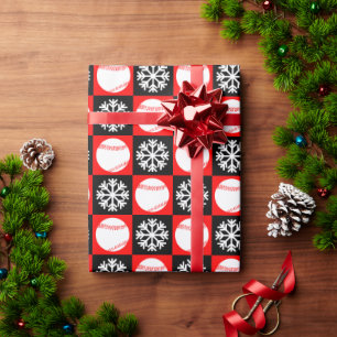 Weihnachts Baseball Rot und Schwarz Snowflake Must Geschenkpapier