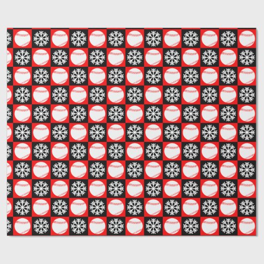 Weihnachts Baseball Rot und Schwarz Snowflake Must Geschenkpapier (Flach)