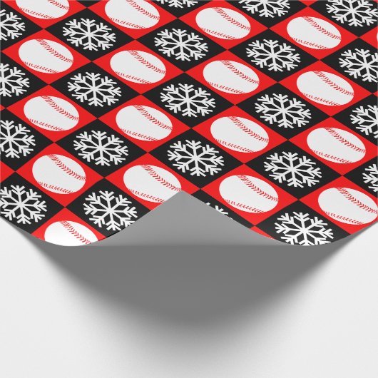 Weihnachts Baseball Rot und Schwarz Snowflake Must Geschenkpapier (Ecke)