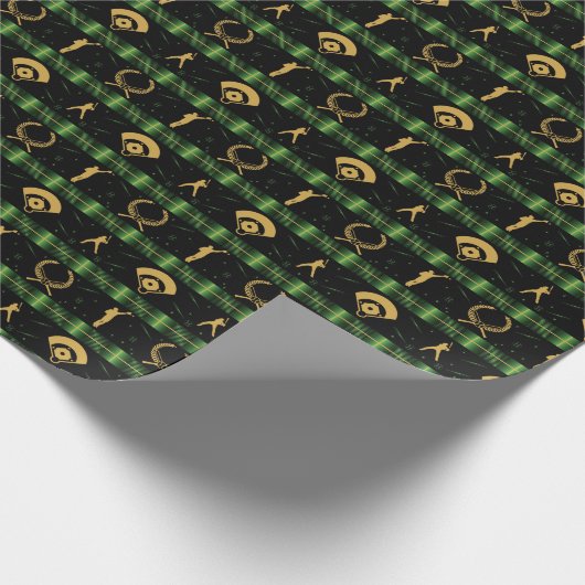 Weihnachts-Baseball-Spieler - Grüner Karo Geschenkpapier (Ecke)