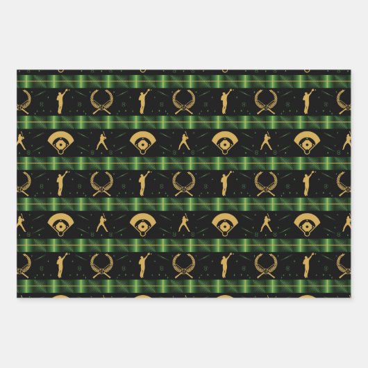 Weihnachts-Baseball-Spieler - Grüner Karo Geschenkpapier Set (Vorderseite 3)