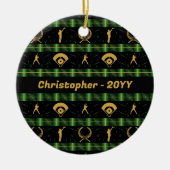 Weihnachts-Baseball-Spieler - Grüner Karo Keramik Ornament (Vorne)