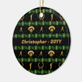 Weihnachts-Baseball-Spieler - Grüner Karo Keramik Ornament (Links)