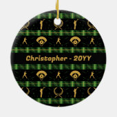 Weihnachts-Baseball-Spieler - Grüner Karo Keramik Ornament (Hinten)