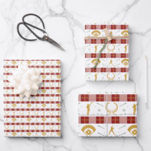 Weihnachts-Baseball-Spieler - Rot Grün Geschenkpapier Set