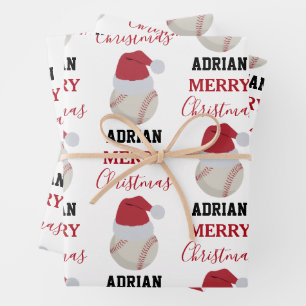 Weihnachts-Baseball-Sportball-Individuelle Name Geschenkpapier Set