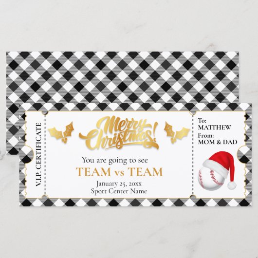 Weihnachts-Baseball-Ticket, Überraschungsgutschein (Vorne/Hinten)