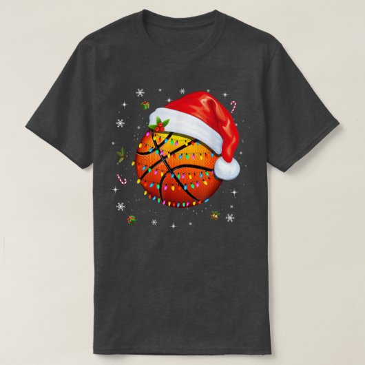 Weihnachts Basketball Ball Weihnachtsmannmütze Wei T-Shirt (Design vorne)