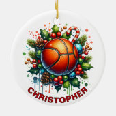 Weihnachts-Basketball-Individuelle Name Keramik Ornament (Hinten)