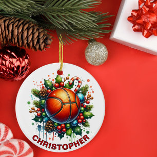 Weihnachts-Basketball-Individuelle Name Keramik Ornament